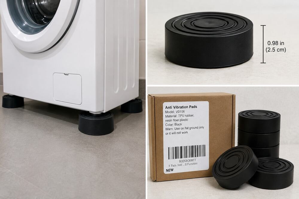 8 Anti Vibration Pads Rubber Furniture Washer Dryer Shock Absorber Feet Black